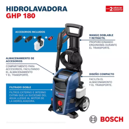 Hidrolavadora Eléctrica Bosch GHP 180 1500W 124bar - Imagen 3
