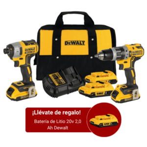 Kit Taladro Percutor + Atornillador de Impacto 20V + 2 Baterías Dewalt (DCK223D2) con Tercera Batería de Regalo