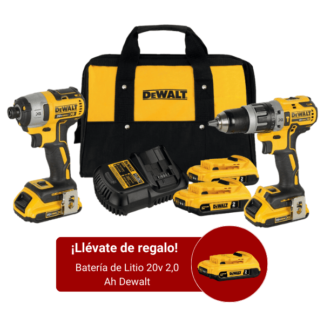 Kit Taladro Percutor + Atornillador de Impacto 20V + 2 Baterías Dewalt (DCK223D2) con Tercera Batería de Regalo